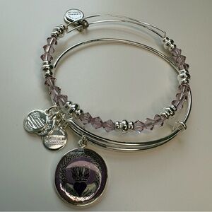 Alex & Ani Claddagh/ Purple Crystal & Silver Charm Bracelets